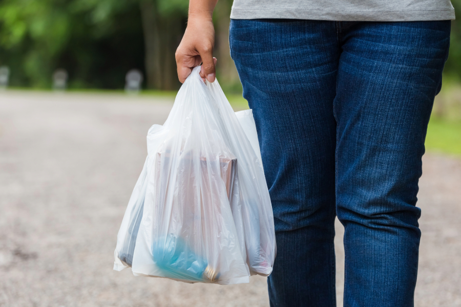 woman holding a plastic bag